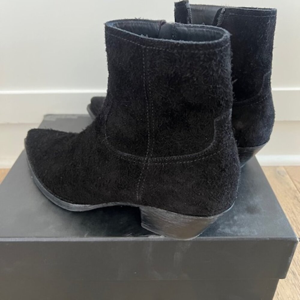 YSL Saint Laurent Rare Men's LUKAS Western Cowboy Suede Black Boots 45 ITALY